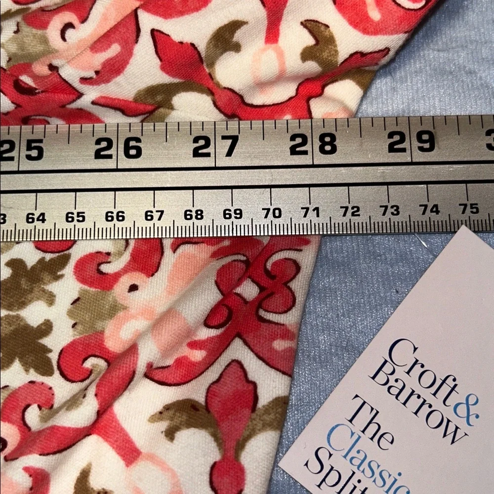 Croft & Barrow 3X Cotton Ornate Print Classic Split neck Short Sleeve Tee